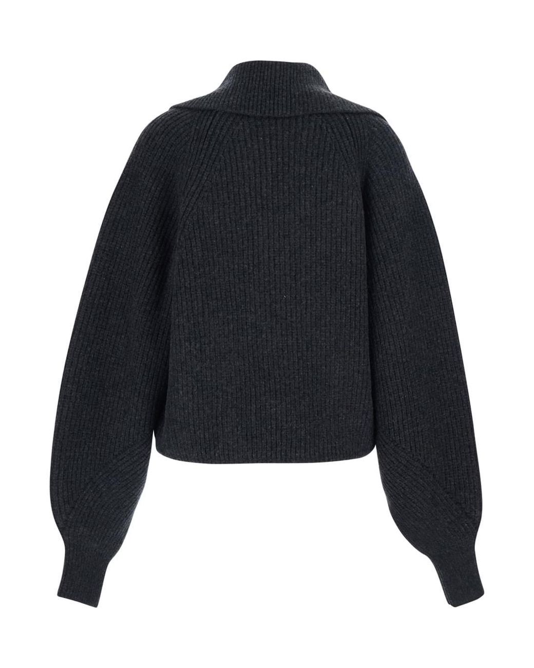 Balmain Black Sweater With Weap Effect And Wide Revers