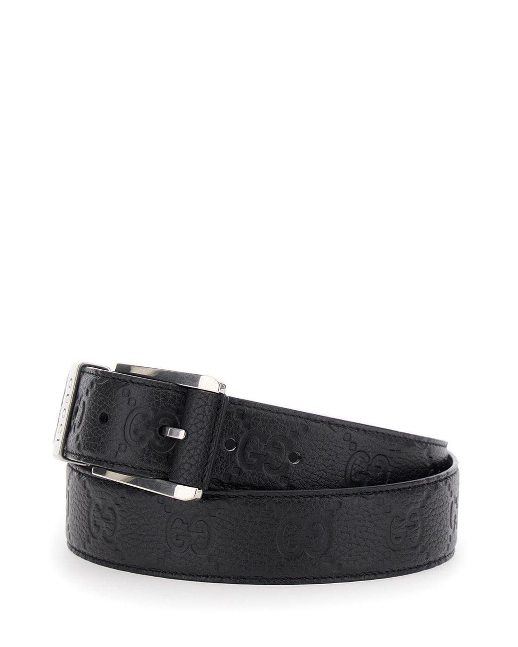 Gucci Black Belt With Square Buckle And All-Over Embossed Gg Logo for men