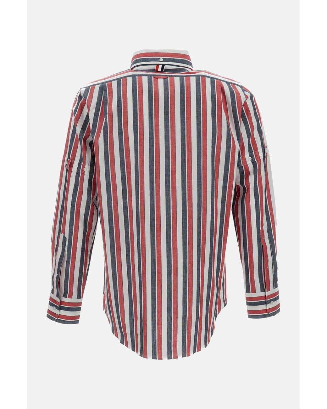 Thom Browne Red Relaxed Fit Striped Linen Shirt With Pointed Collar for men