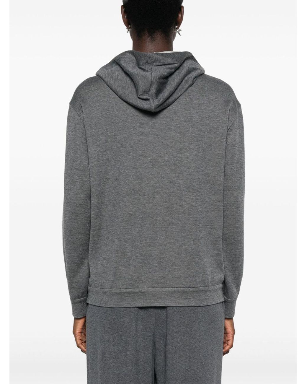 Brunello Cucinelli Gray Cotton And Silk Blend Hooded Zipped Cardigan