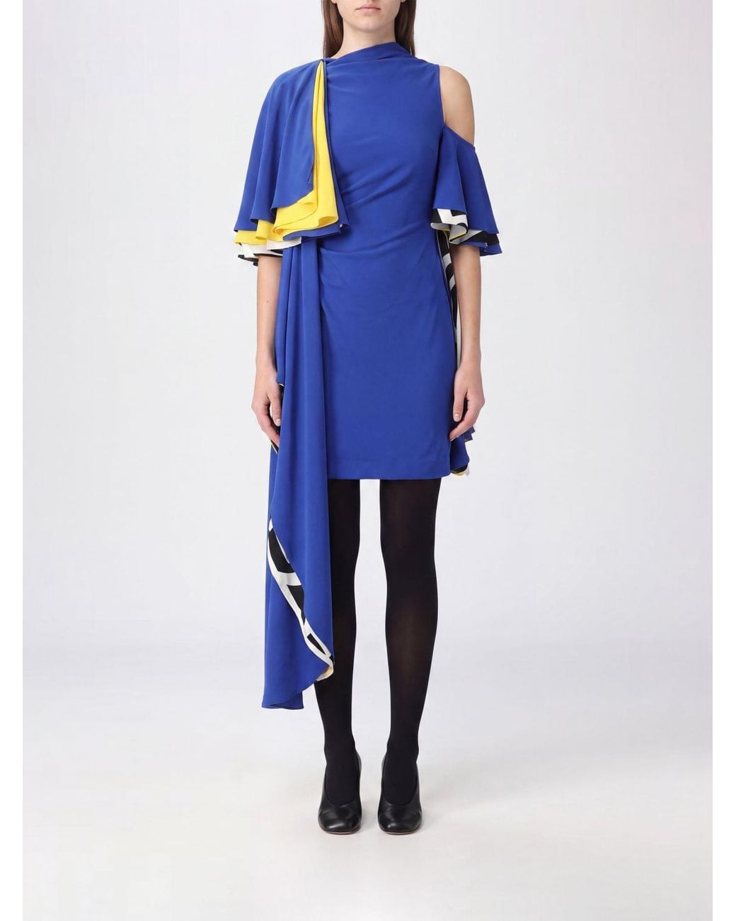 Loewe Blue One-Shoulder Asymmetric Midi Dress