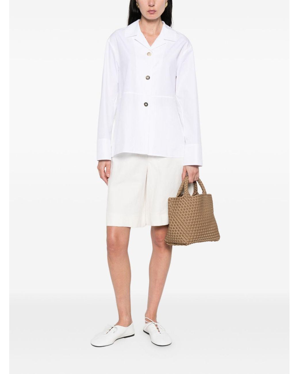 Max Mara White Cotton And Linen Blend Shorts