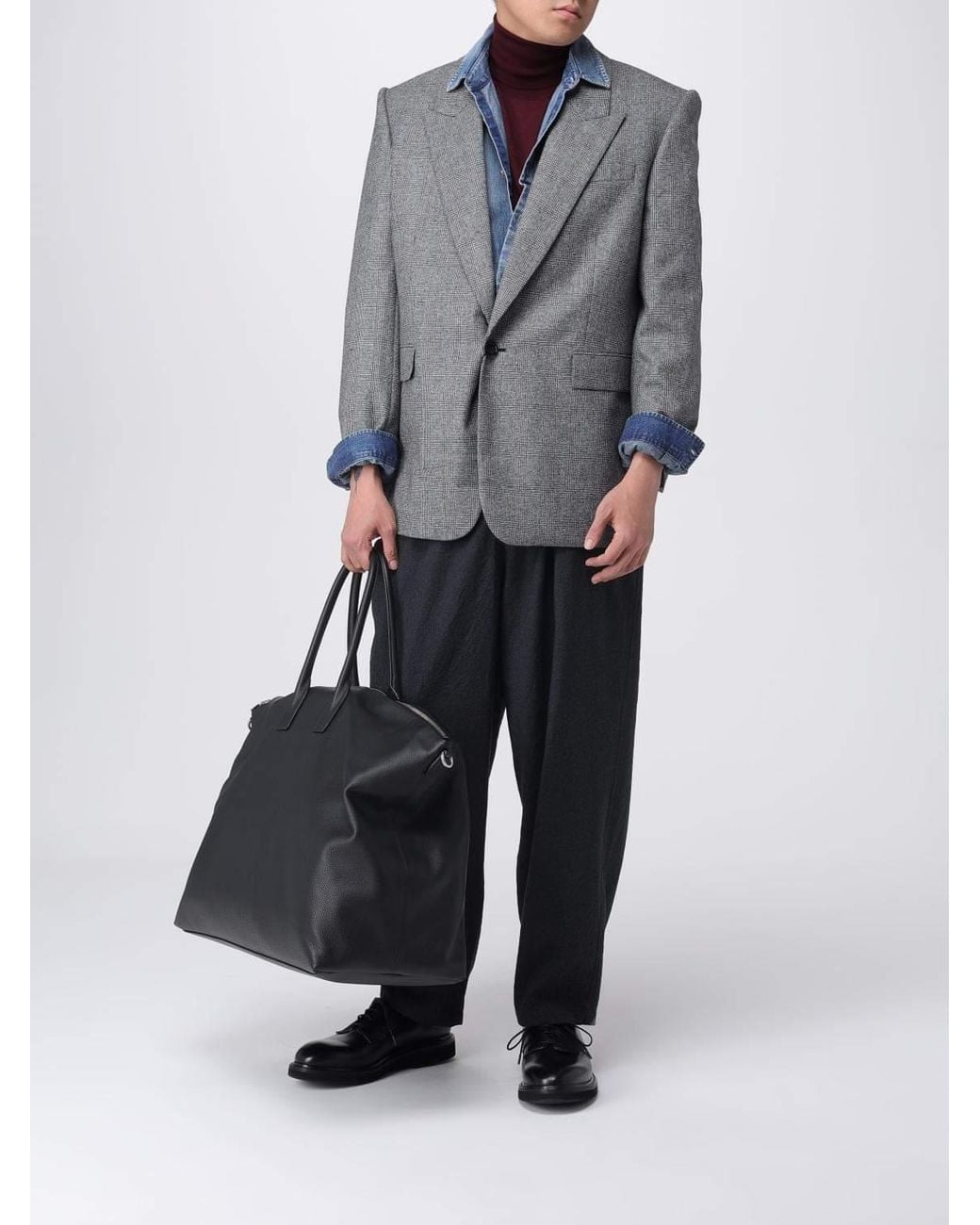 Saint Laurent Gray Prince Of Wales Wool Blazer for men