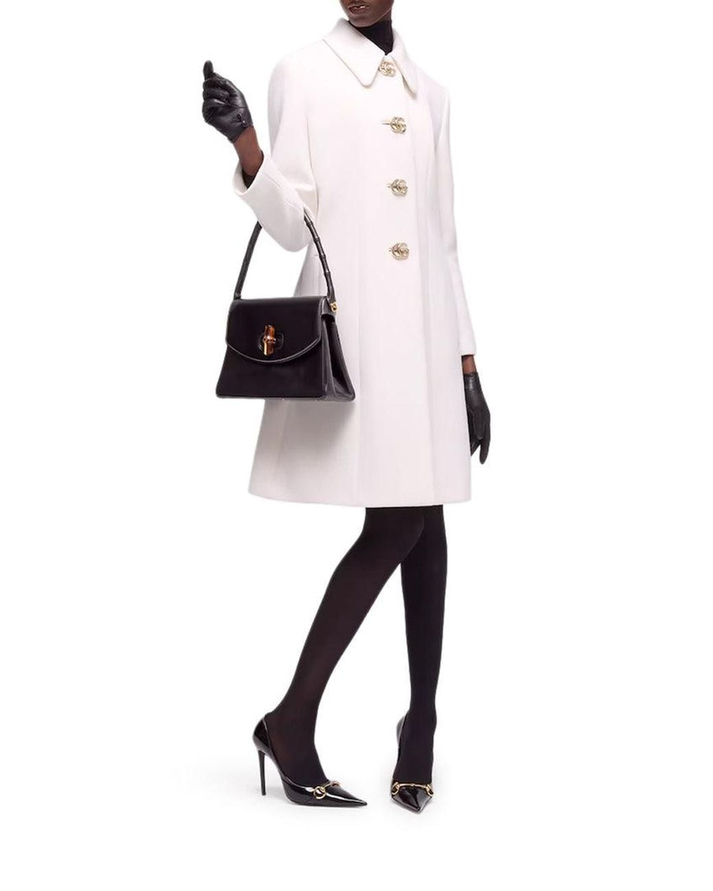 Gucci White Wool Natté Coat With Double G Button