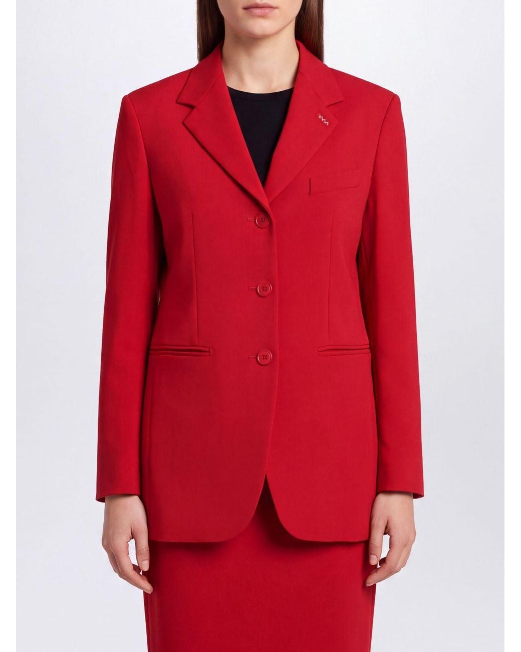 Max Mara Red Single-Breasted Cropped Blazer