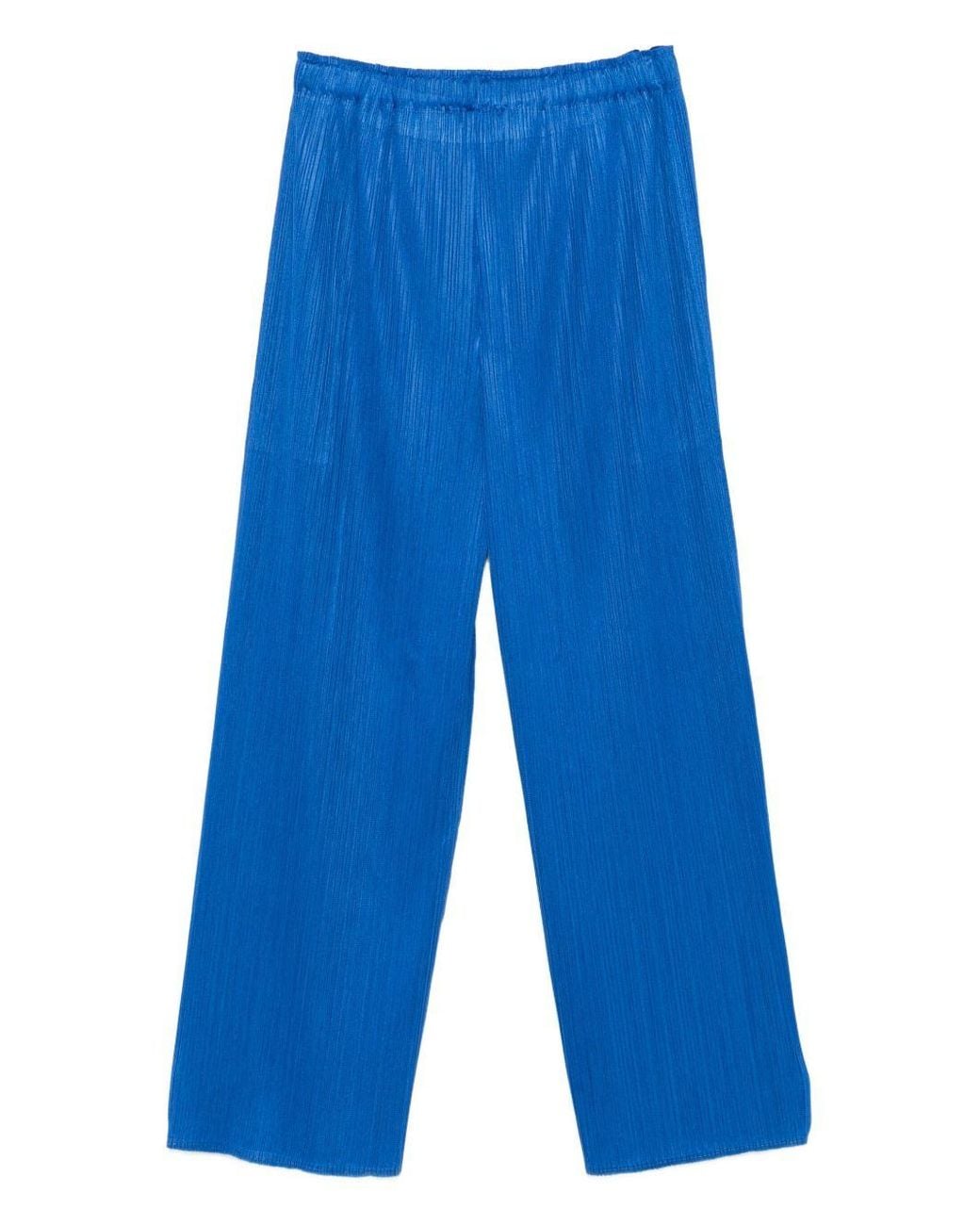 Pleats Please Issey Miyake Blue Pleated Straight Trousers