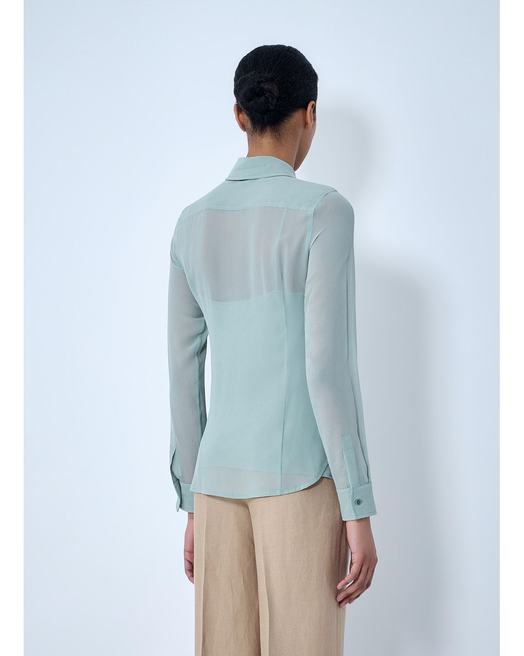 Max Mara Blue Sheer Button-Down Blouse