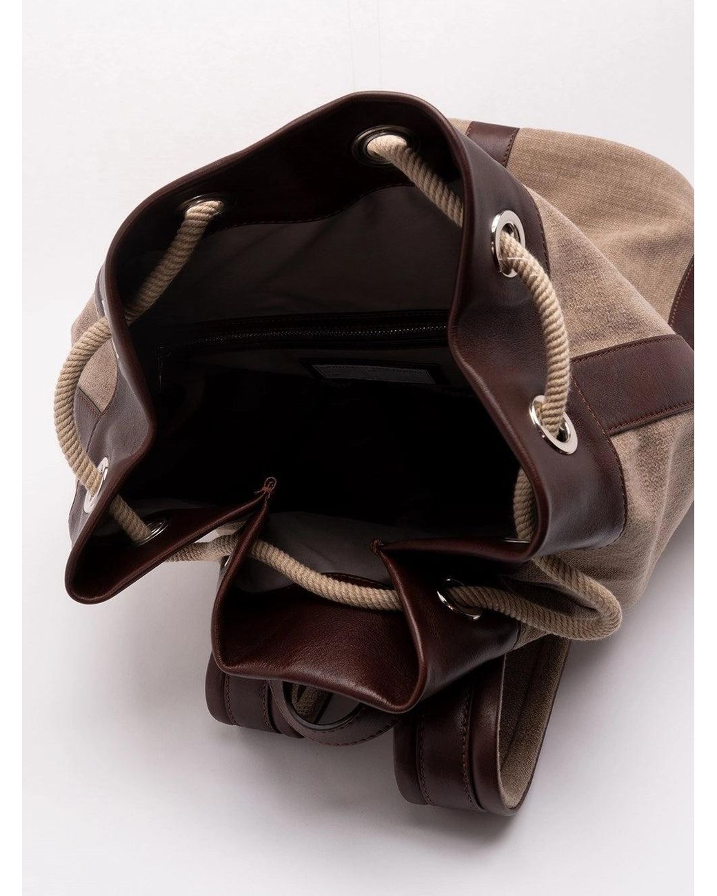 Brunello Cucinelli Brown Drawstring Backpack for men