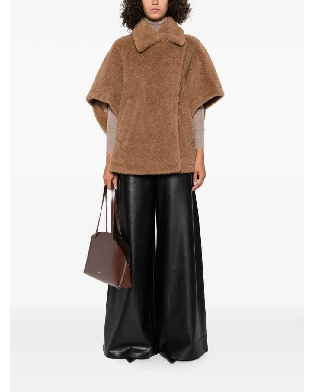 Max Mara Brown Shearling-Effect Cape Jacket
