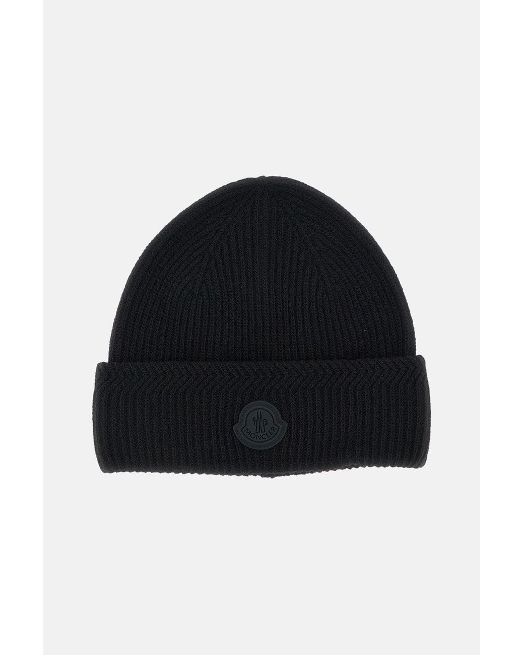 Moncler Black Ribbed Beanie for men