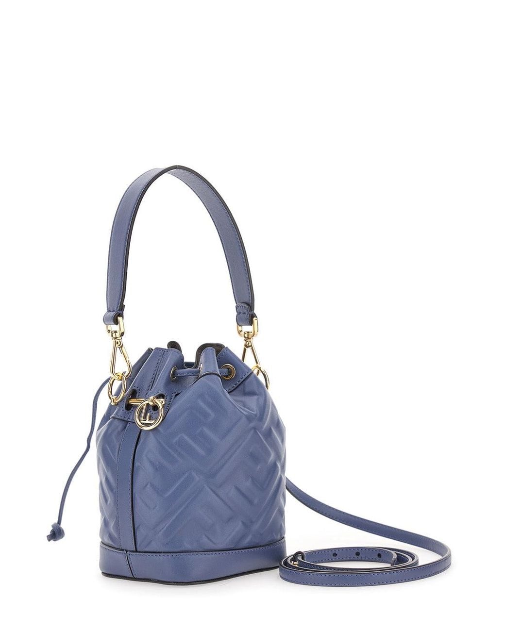 Fendi Blue 'Mon Tresor' Mini Handbag With Adjustable And Removable Shoulder Strap And All-Over Embossed Ff Motif