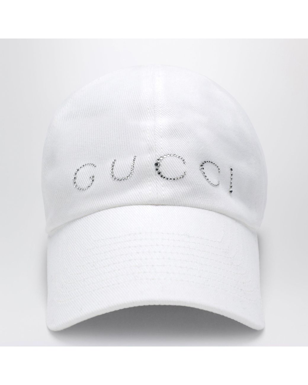 Gucci White Baseball Cap With Crystal Logo