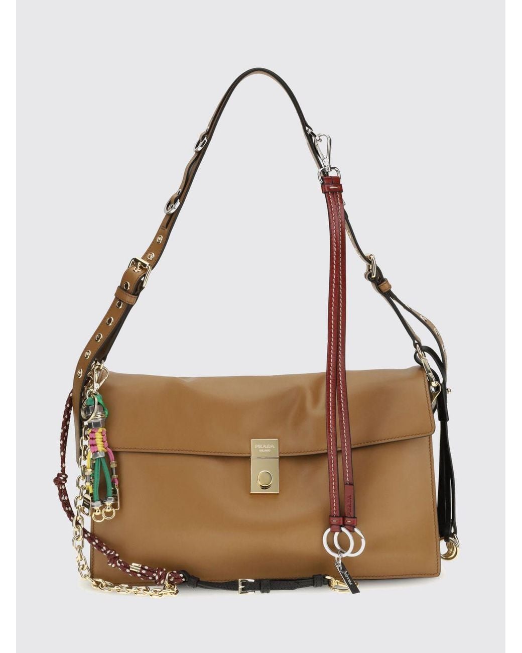 Prada Brown Large Soft Sound Calf Leather Shoulder Bag