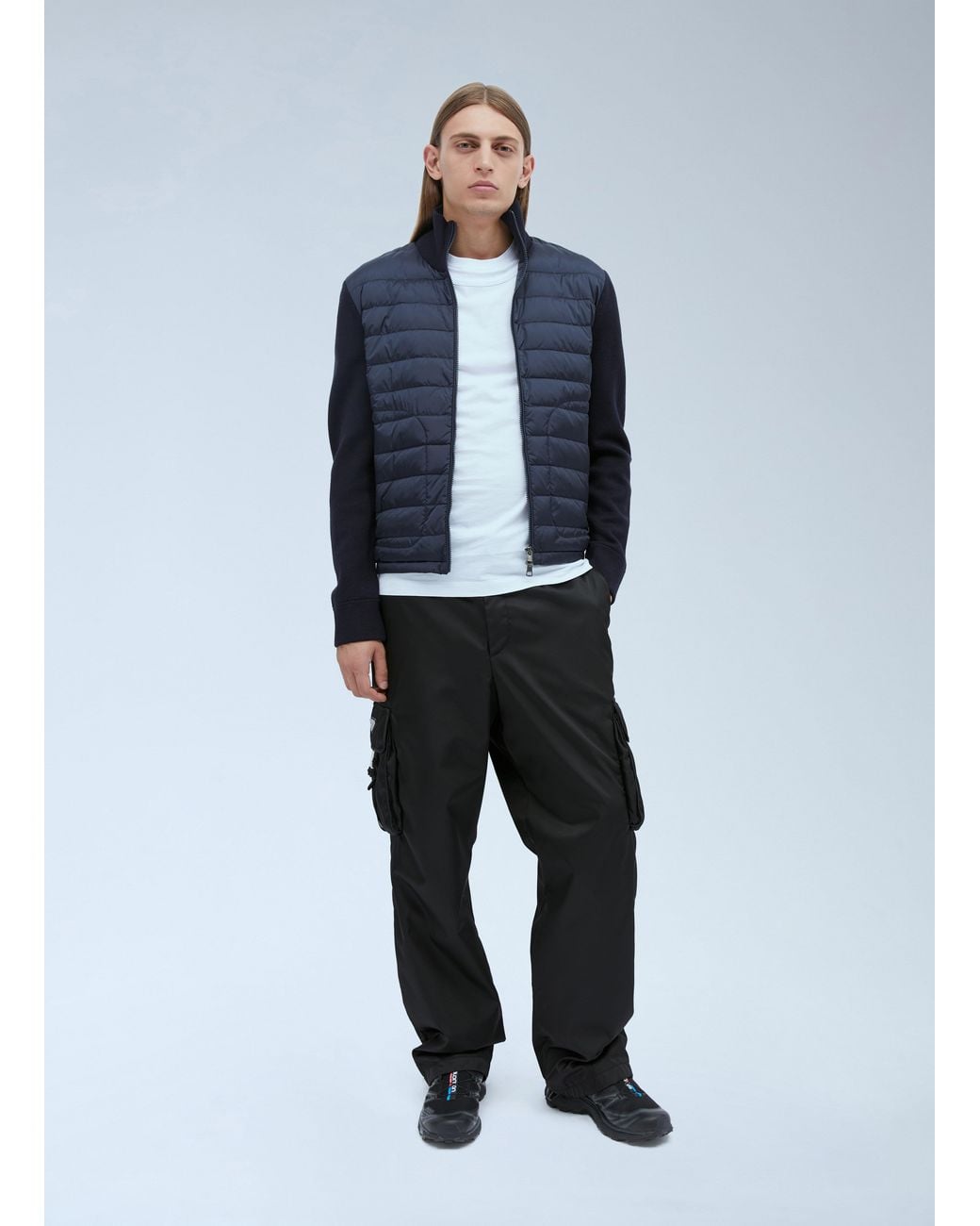 Moncler Blue Logo Patch Zip-Up Cardigan for men