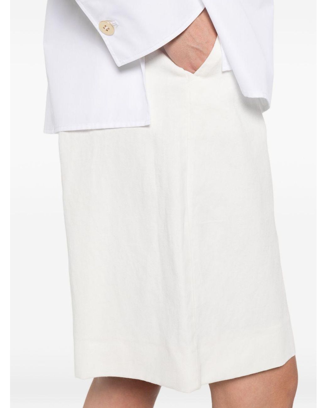 Max Mara White Cotton And Linen Blend Shorts