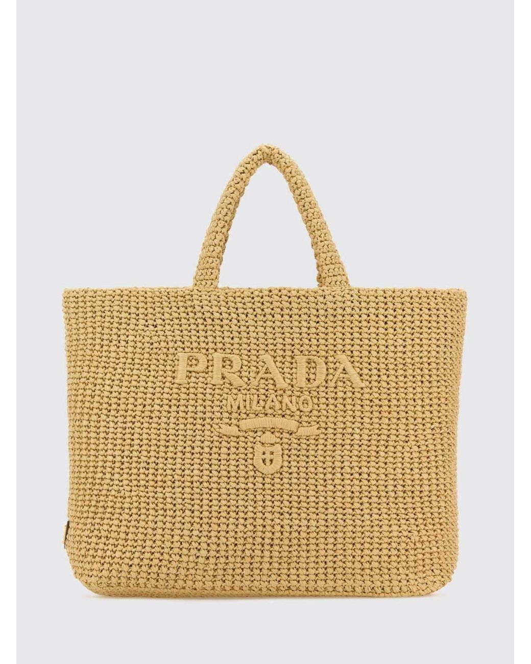 Prada Natural Crochet Raffia Bag With Logo