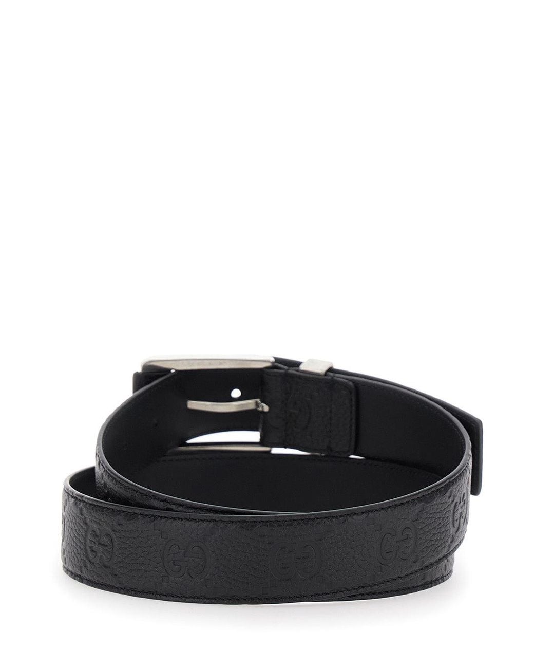 Gucci Black Belt With Square Buckle And All-Over Embossed Gg Logo for men