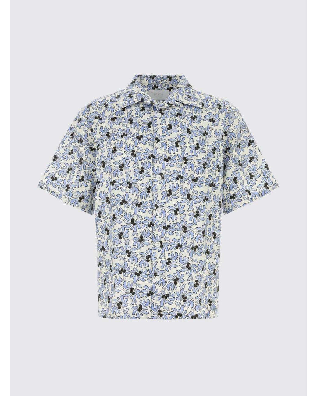Prada White Printed Cotton Poplin Shirt for men
