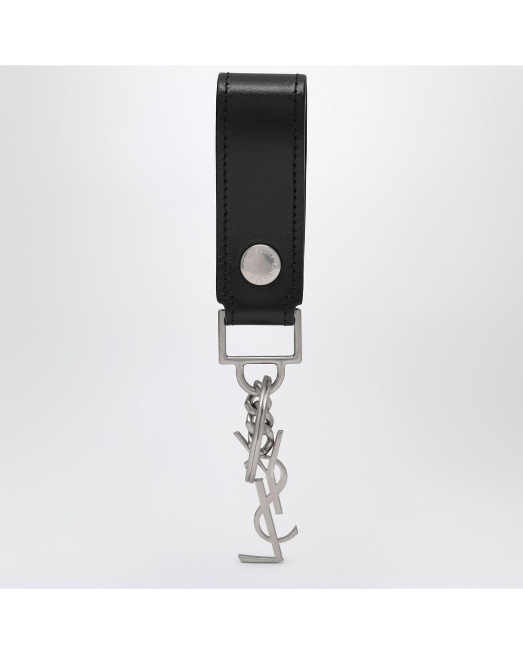 Saint Laurent Black Leather Cassandre Key Ring for men