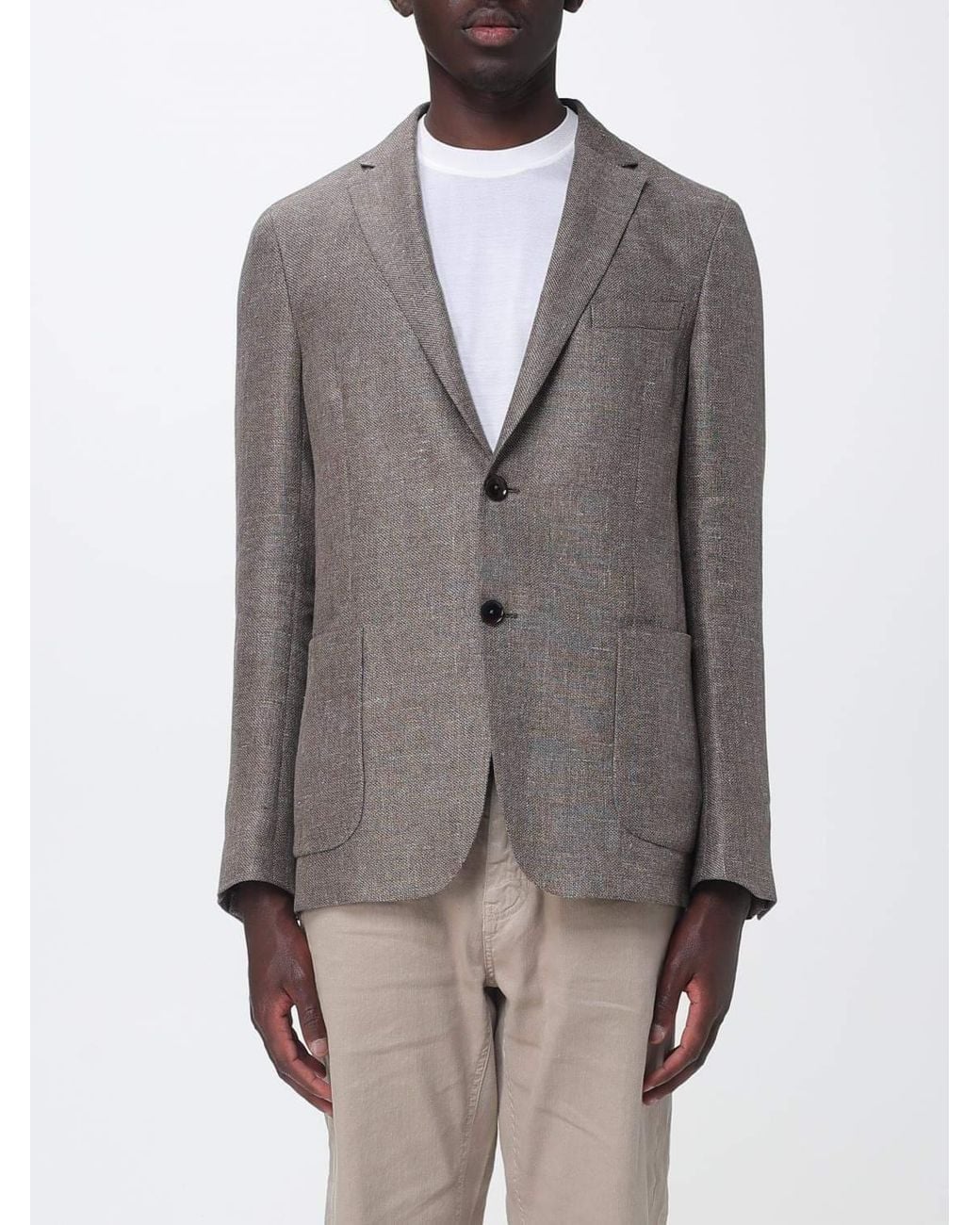 Zegna Gray Linen And Wool Basketweave Single-Breasted Blazer for men