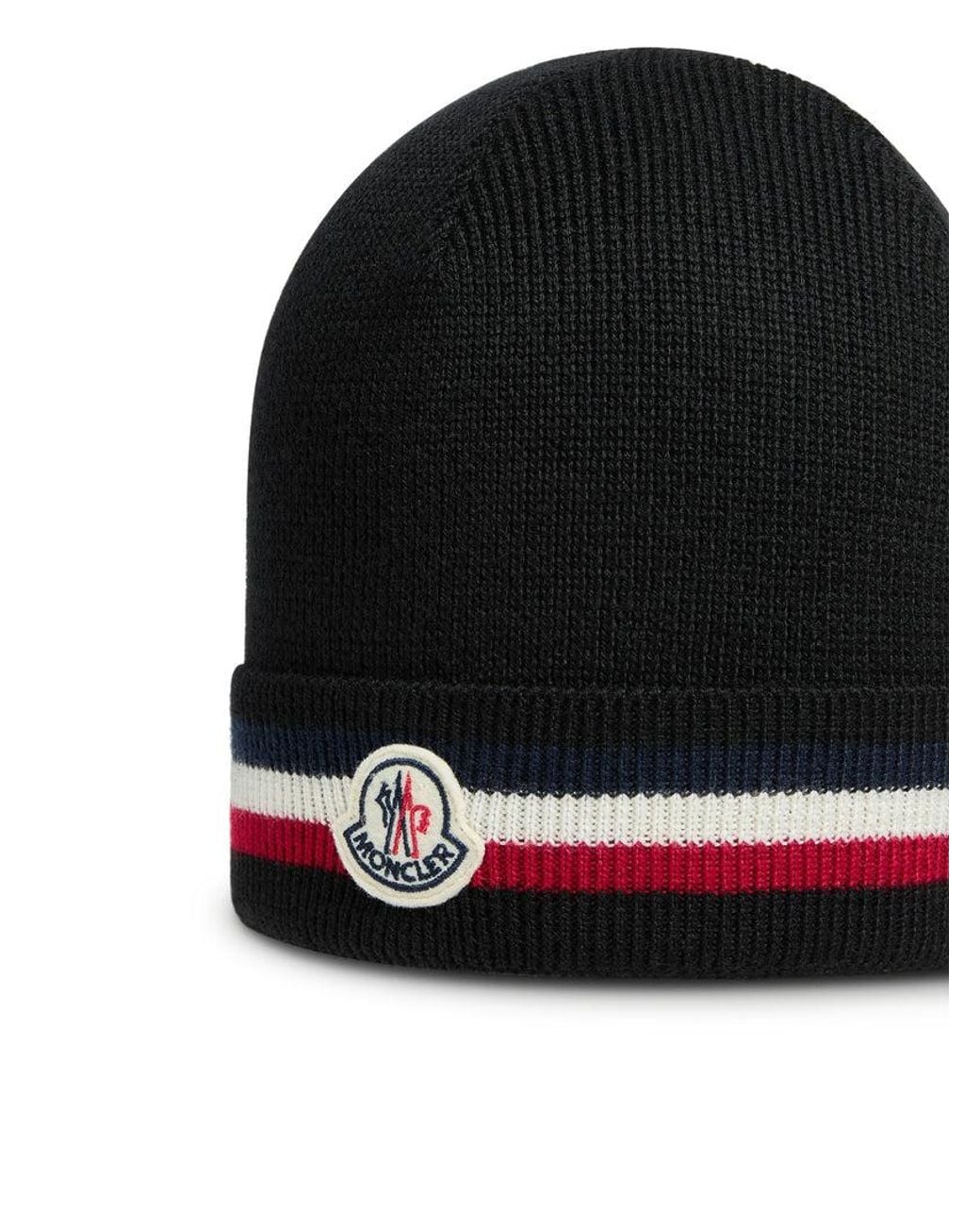 Moncler Black Tricolor Wool Hat for men