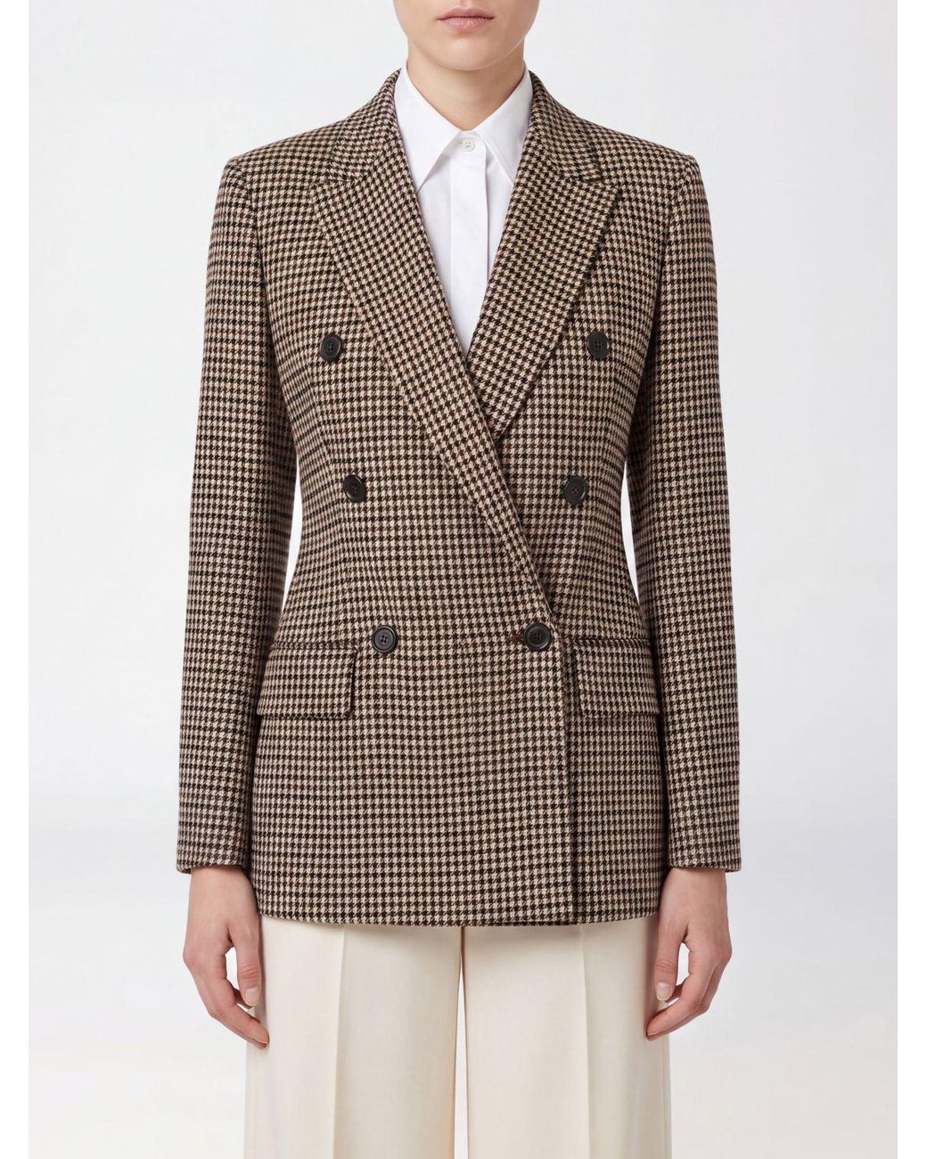 Max Mara Brown Slim Fit Houndstooth Double-Breasted Blazer