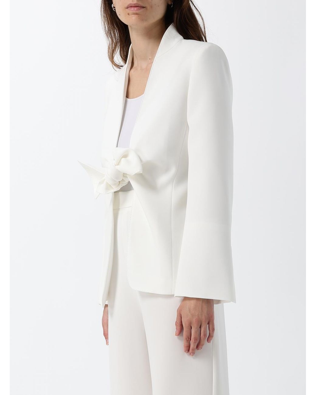 Max Mara White Slim Fit Short Cady Blazer With Tie Fastening