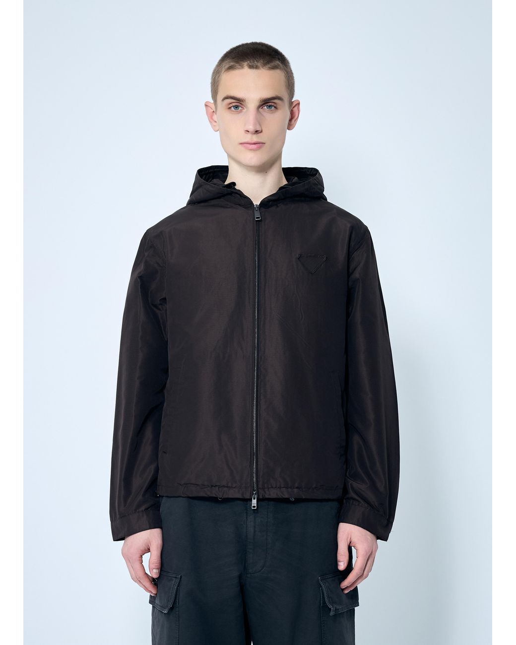 Prada Blue Silk Hooded Jacket for men