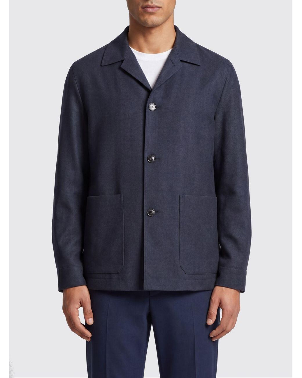 Zegna Blue Single-Breasted Linen And Wool Blazer for men