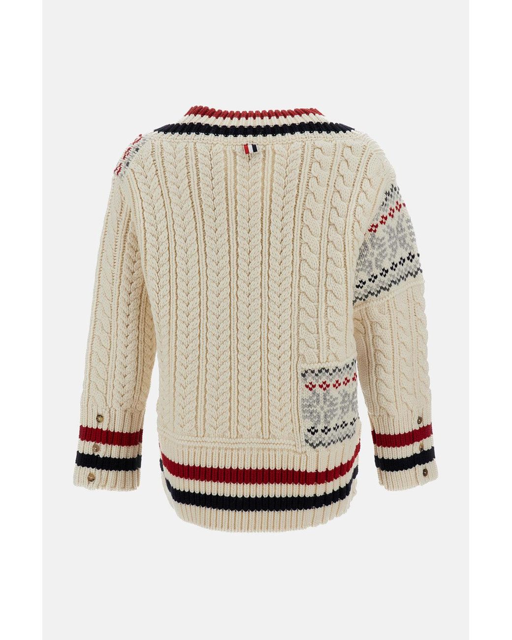 Thom Browne Multicolor Patchwork Cable Fairisle V Neck Cricket Pullover for men
