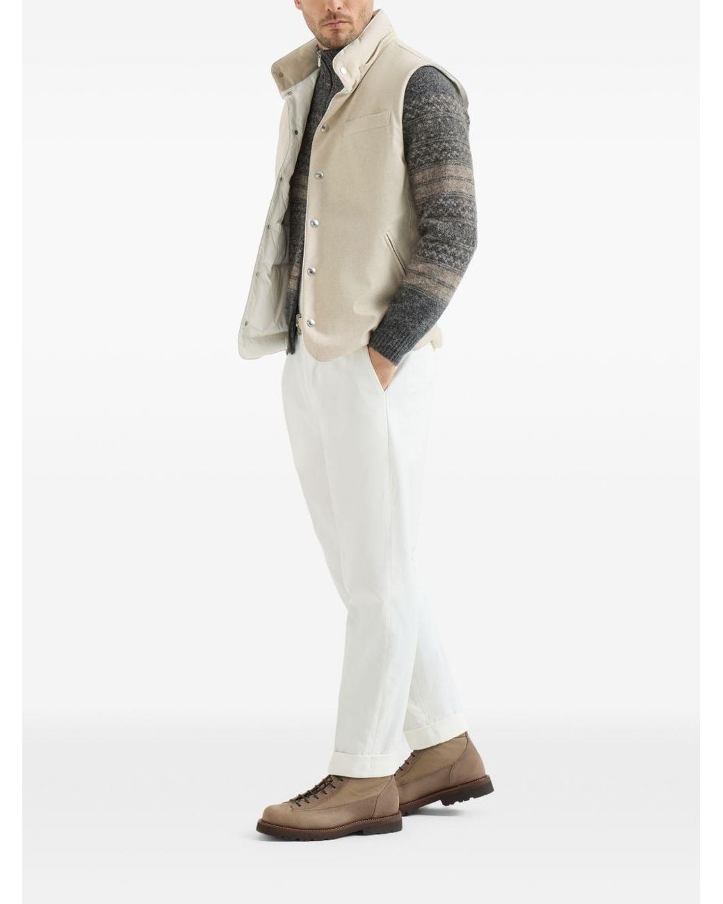 Brunello Cucinelli White Wool Padded Vest for men