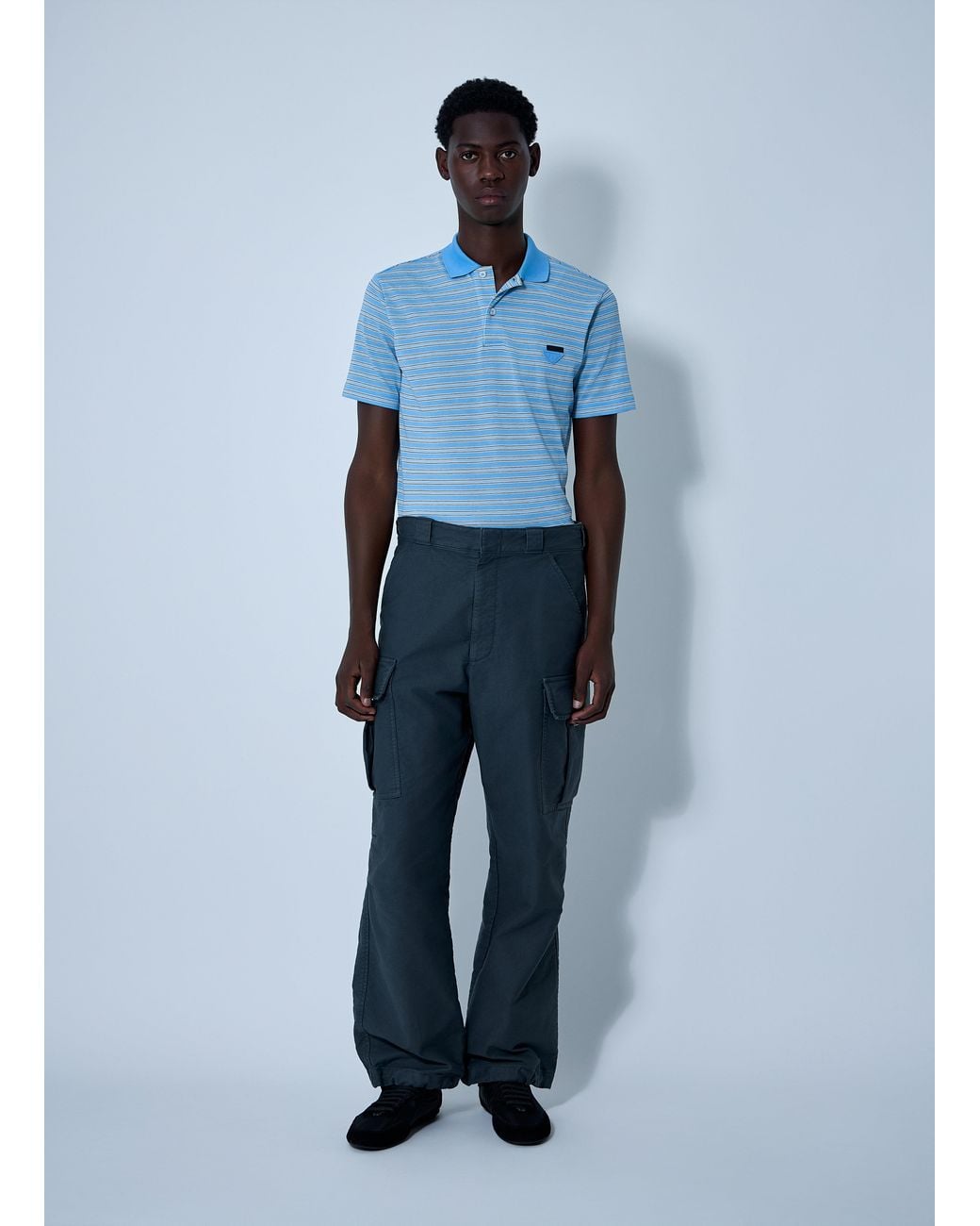 Prada Blue Striped Polo Sweater for men