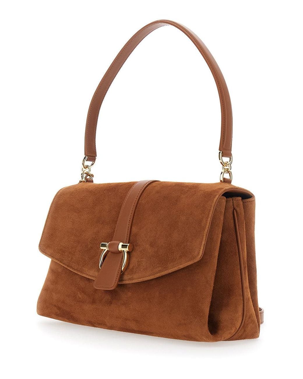 Ferragamo Brown Crossbody Bag With Adjustable And Removable Strap And Closure With Gancini Plaque