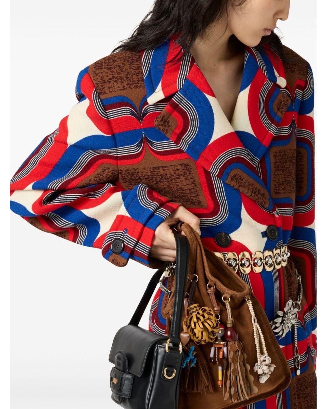 Miu Miu Brown Suede Shoulder Bag With Tricks