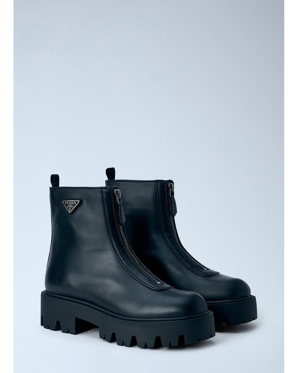Prada Blue Leather Zipper Booties