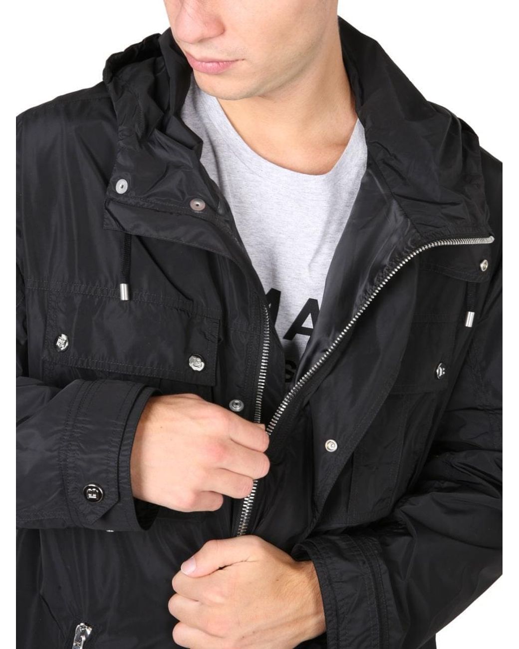 Balmain Black Hooded Nylon Jacket for men