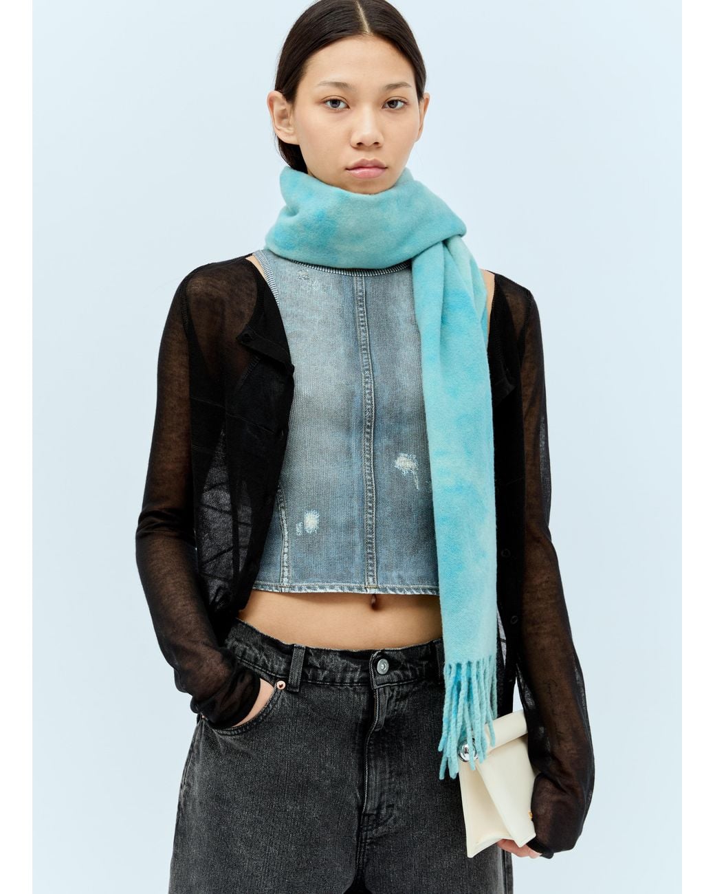 Acne Gray Narrow Tie-Dye Wool Scarf