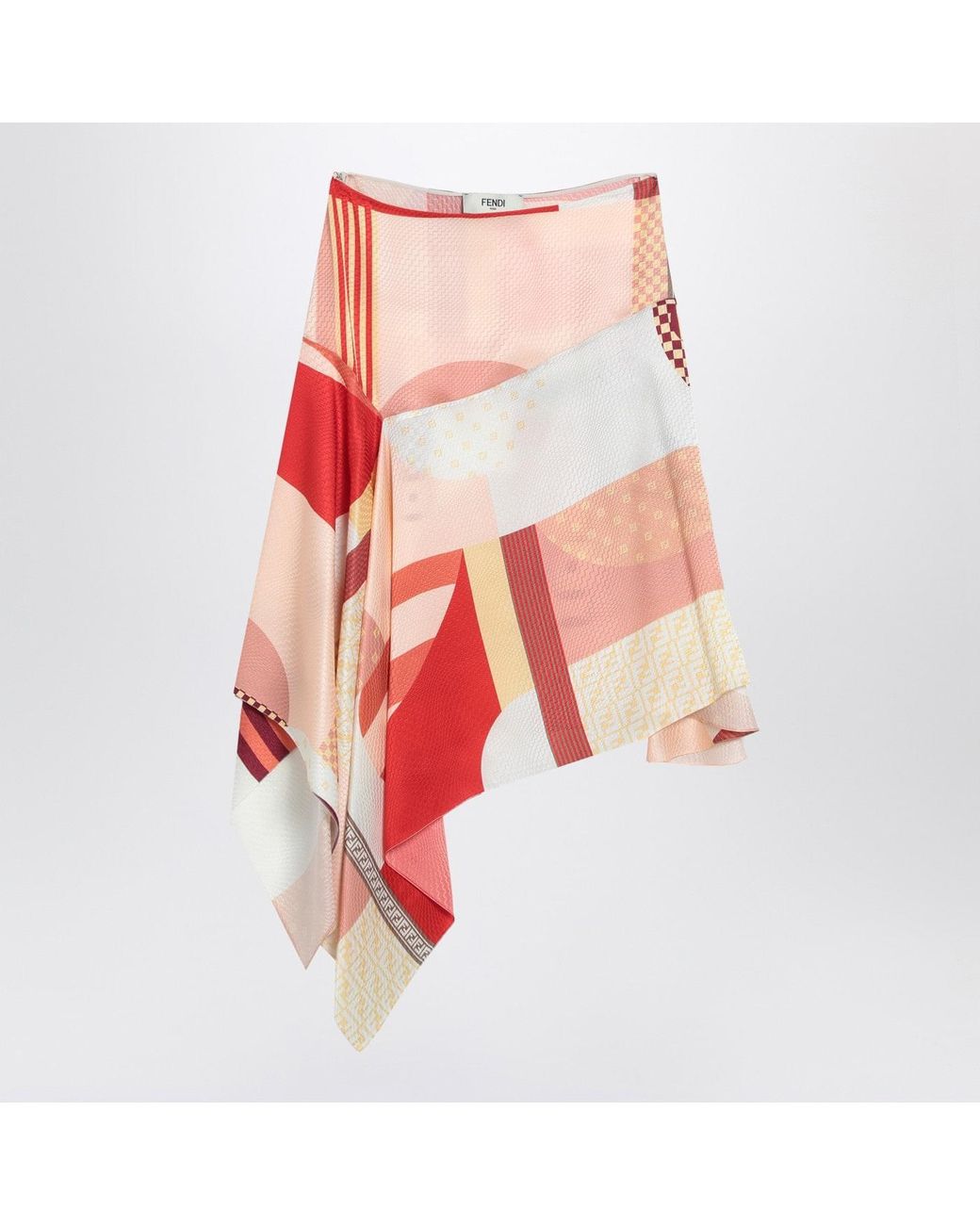 Fendi Red Silk Skirt With Patchwork Print