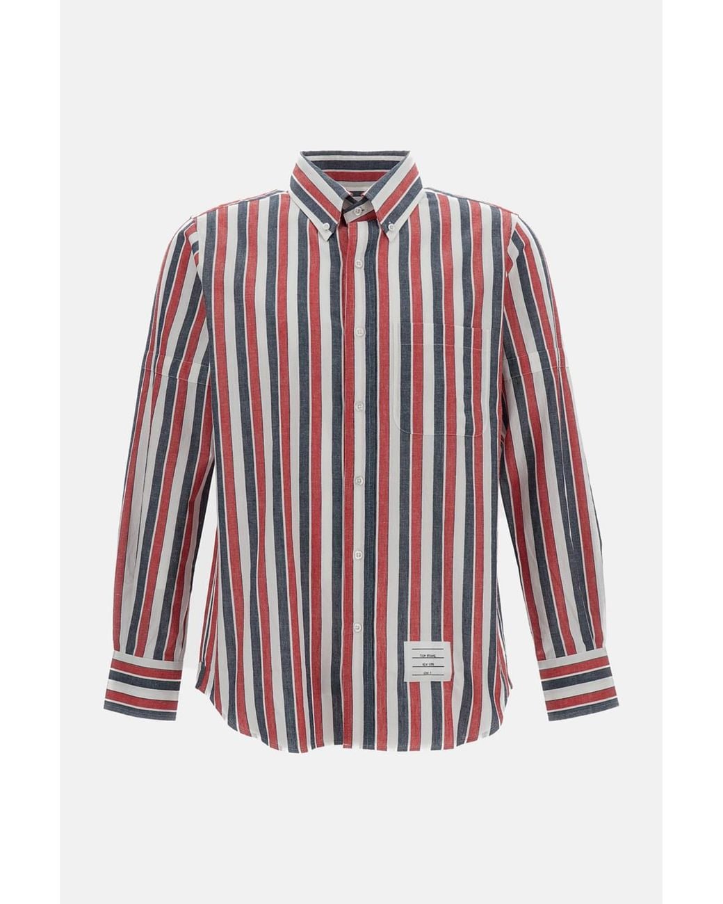 Thom Browne Red Relaxed Fit Striped Linen Shirt With Pointed Collar for men