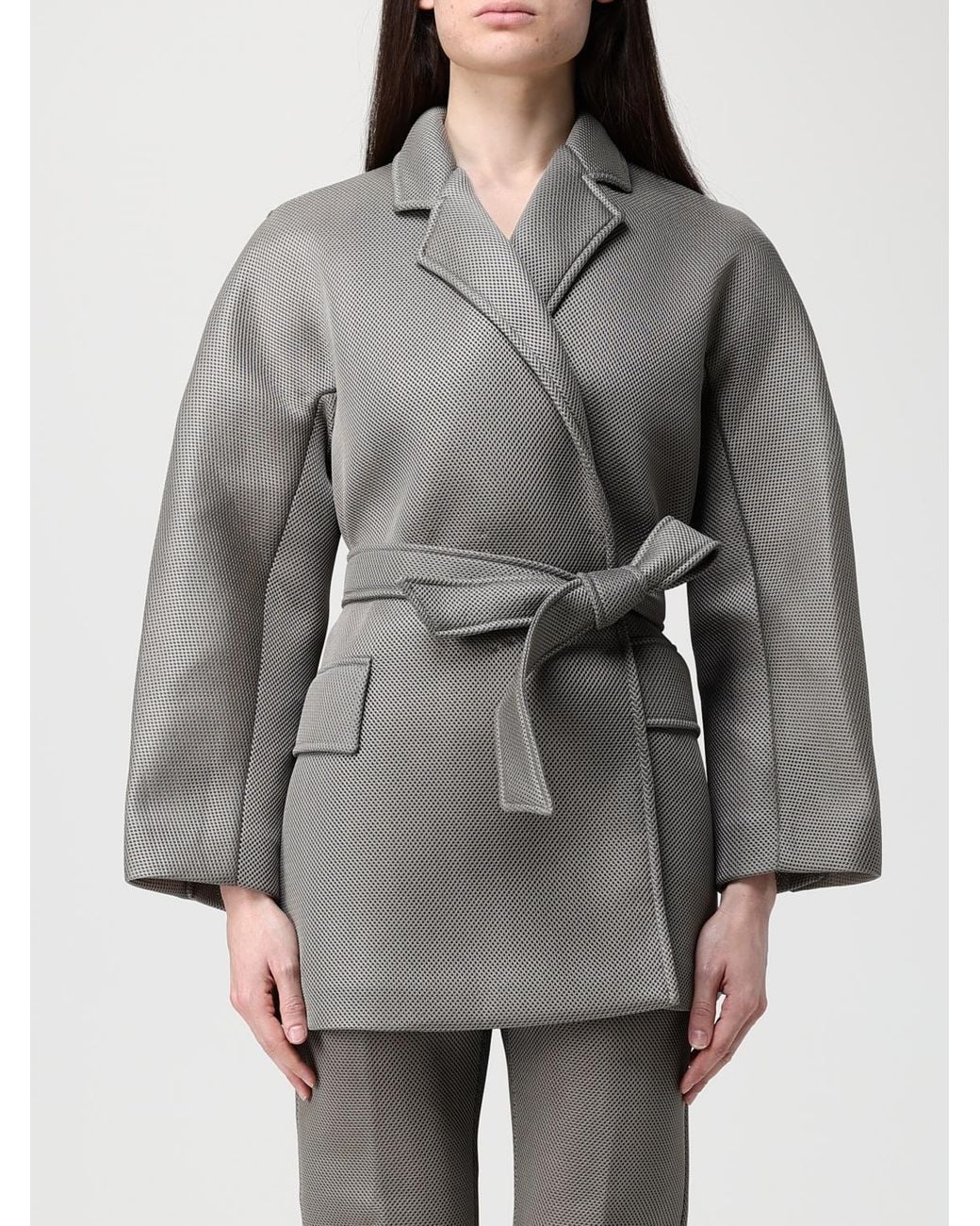 Max Mara Gray Structured Polyester Robe Jacket