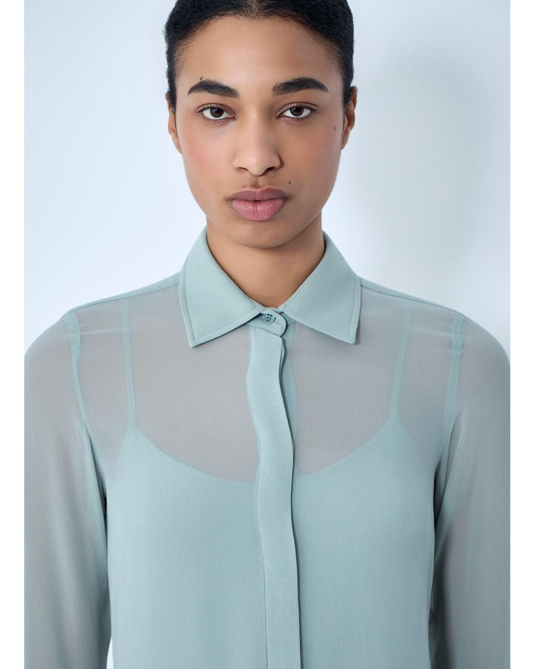 Max Mara Blue Sheer Button-Down Blouse