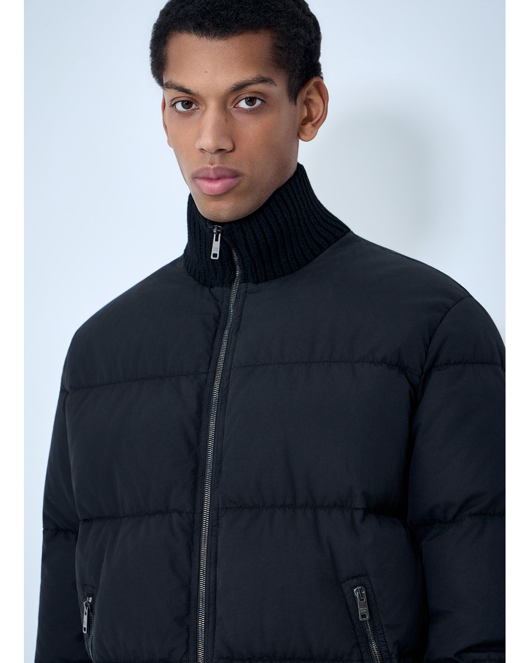 Prada Blue High-Neck Puffer Jacket for men