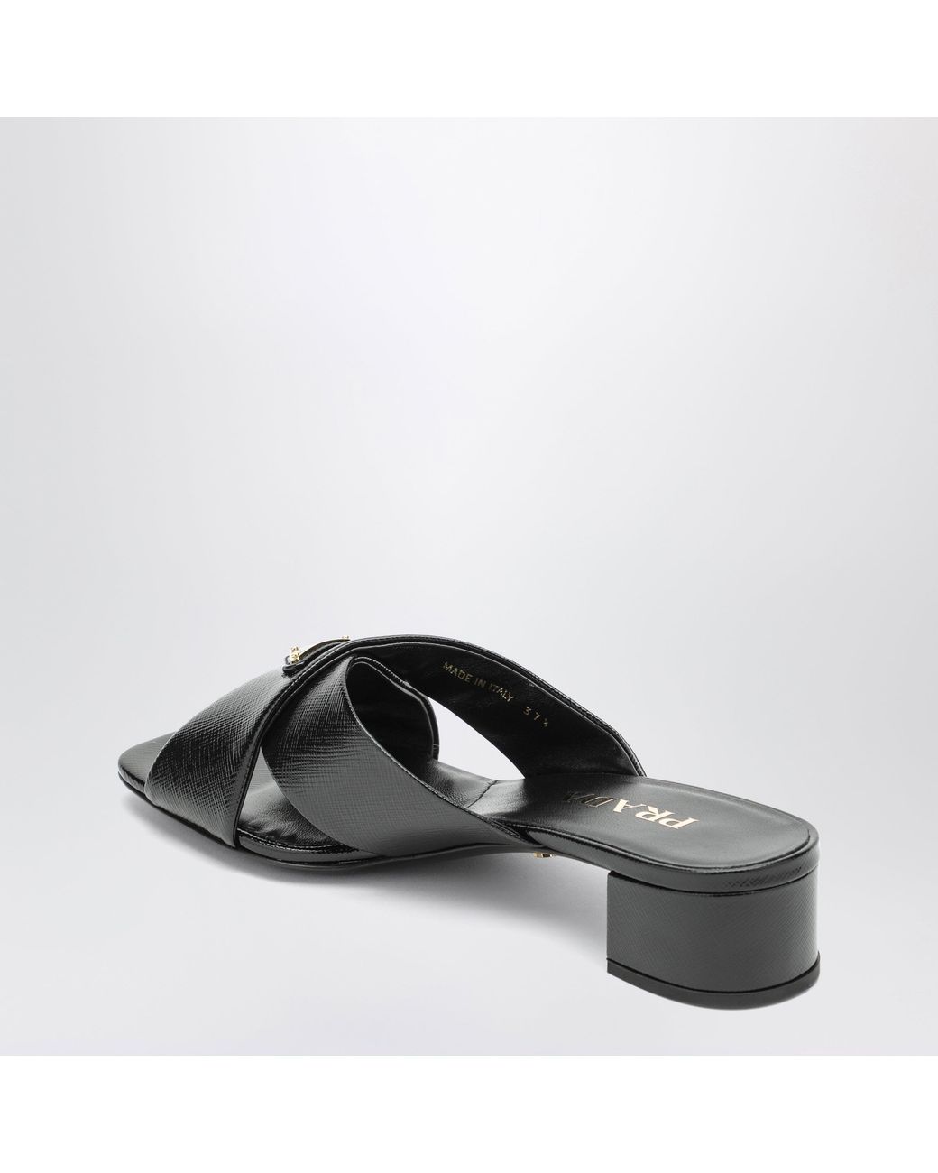Prada Black Leather Mules With Triangular Logo