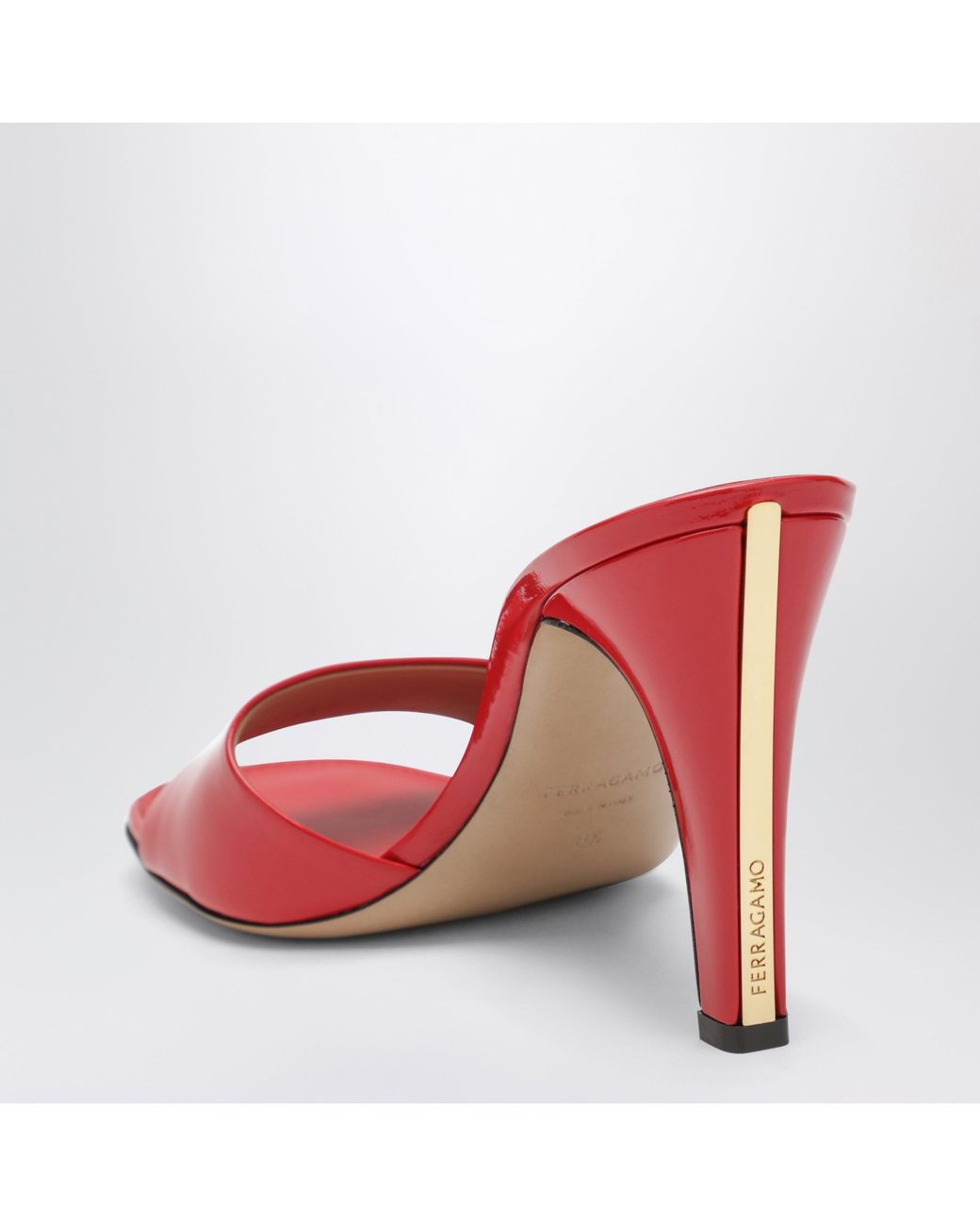 Ferragamo Red Fire Patent Leather Heeled Slides