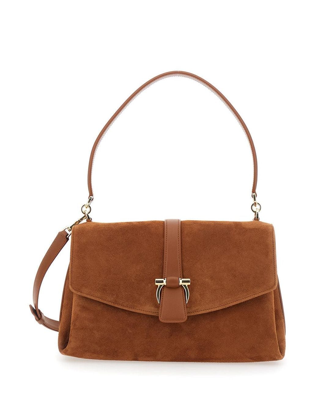 Ferragamo Brown Crossbody Bag With Adjustable And Removable Strap And Closure With Gancini Plaque