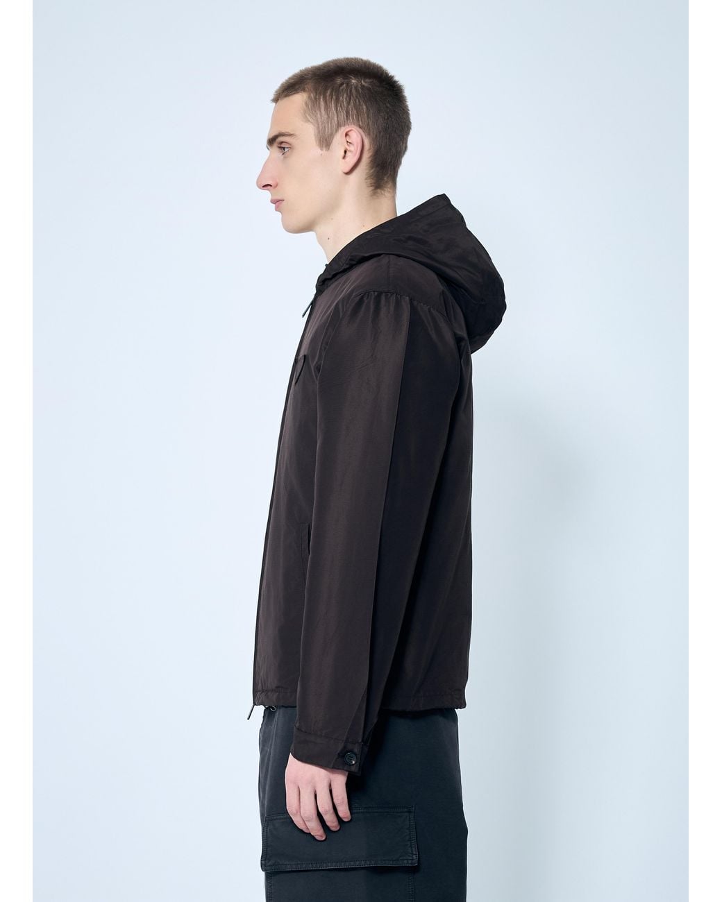 Prada Blue Silk Hooded Jacket for men