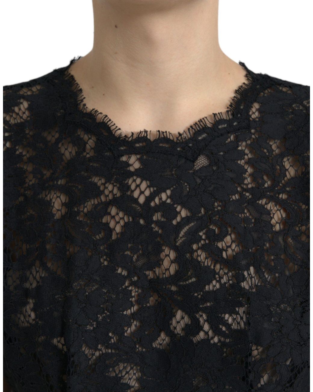 Dolce & Gabbana Black Floral Lace Cotton A-Line Mini Dress