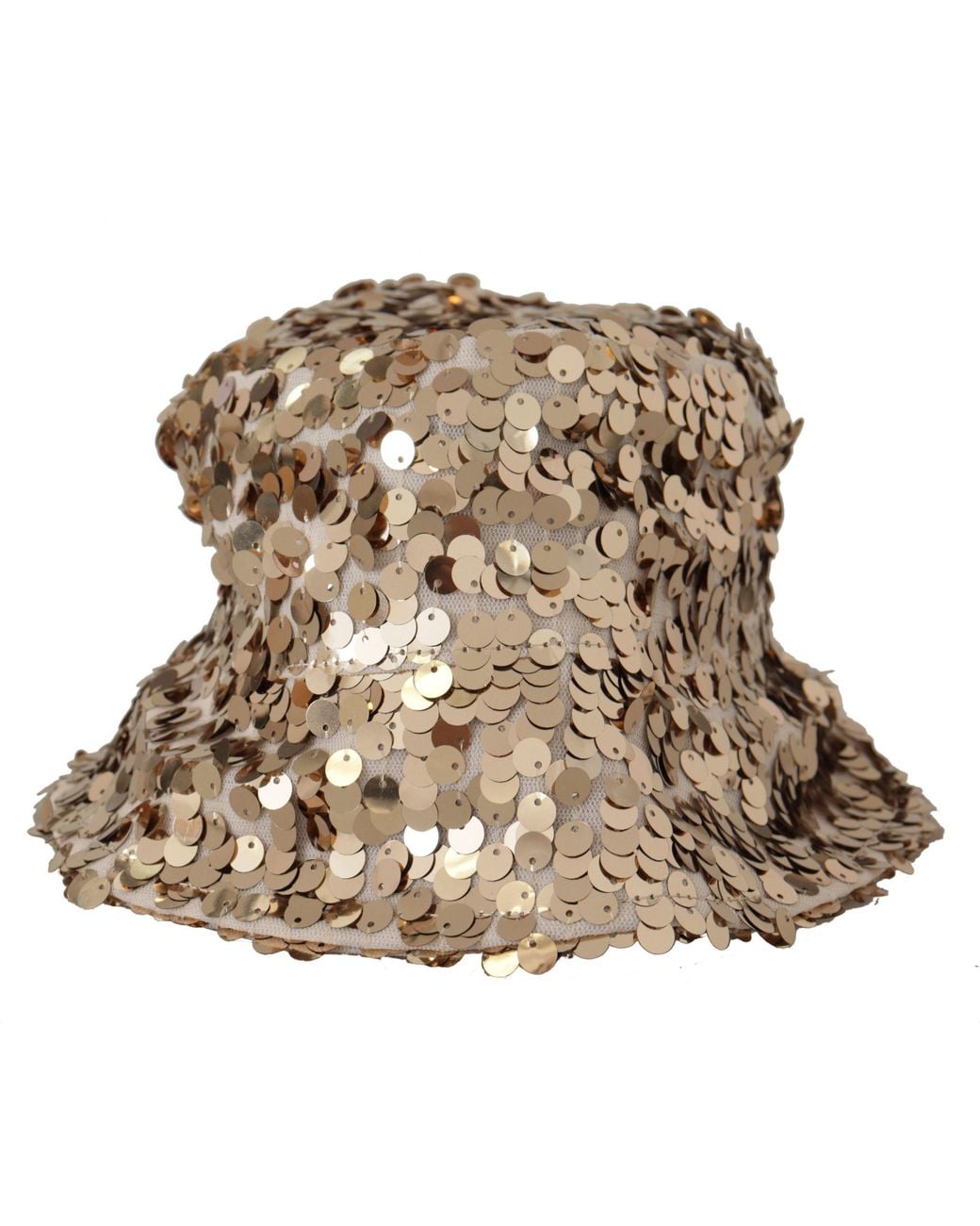 Dolce & Gabbana Brown Silk Sequin Embellished Designer Brim Bucket Hat Polyester