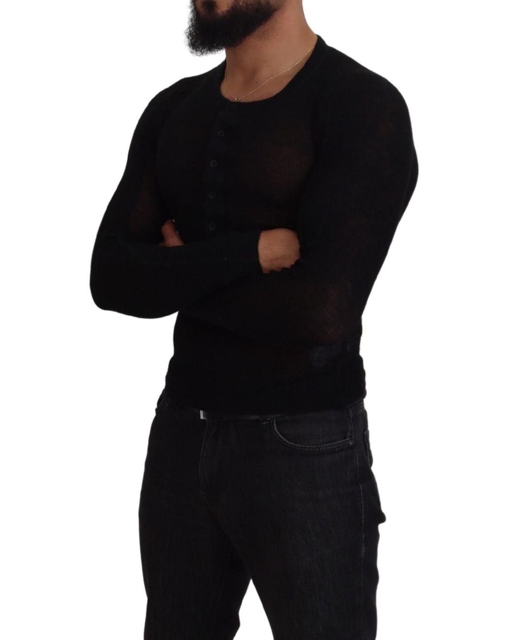 Dolce & Gabbana Black Cashmere Button Pullover Sweater for men