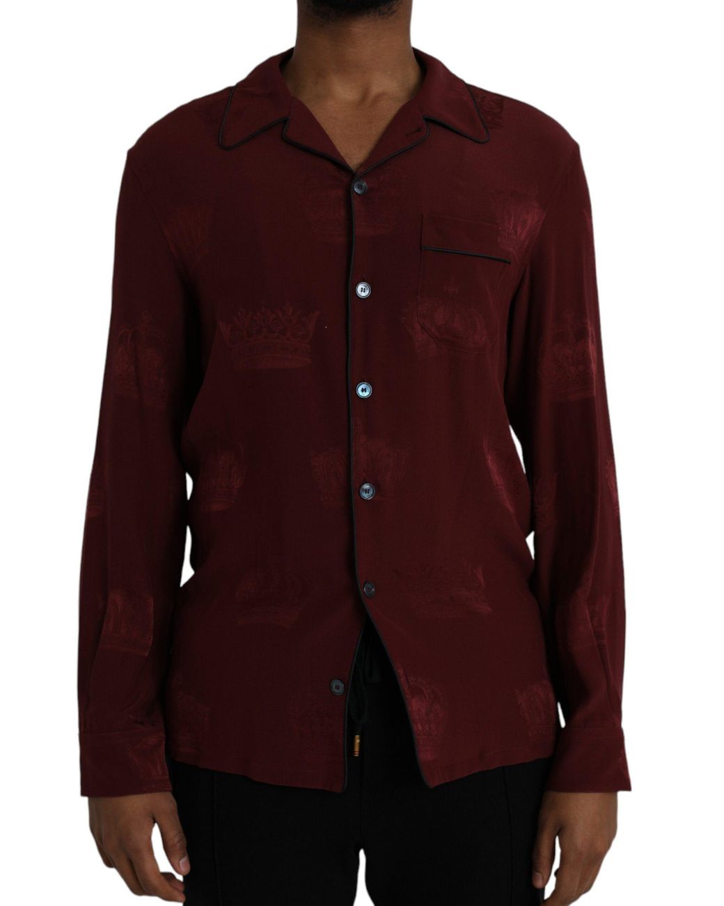 Dolce & Gabbana Purple Crown Jacquard Silk Long Sleeve Shirt for men